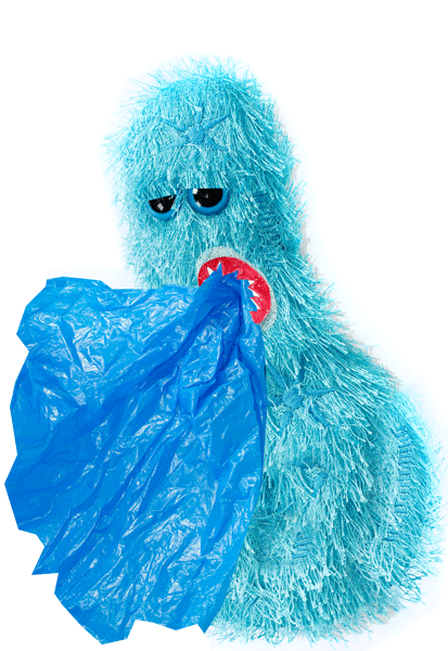 Plüschbakterie frisst Plastiktüte Plüschbakterie frisst Plastiktüte