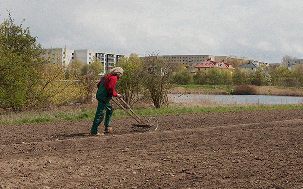 Hier wird ein großes Themenfeld abgesteckt: Auf diesem Stück Land wollen Aktivisten von „Weltacker“ während der Internationalen Gartenausstellung zeigen, wie ungerecht die Agrarflächen weltweit verteilt sind (Foto: Leon Reindl)