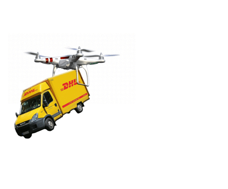 DHL Auto fliegt mit Drohne 