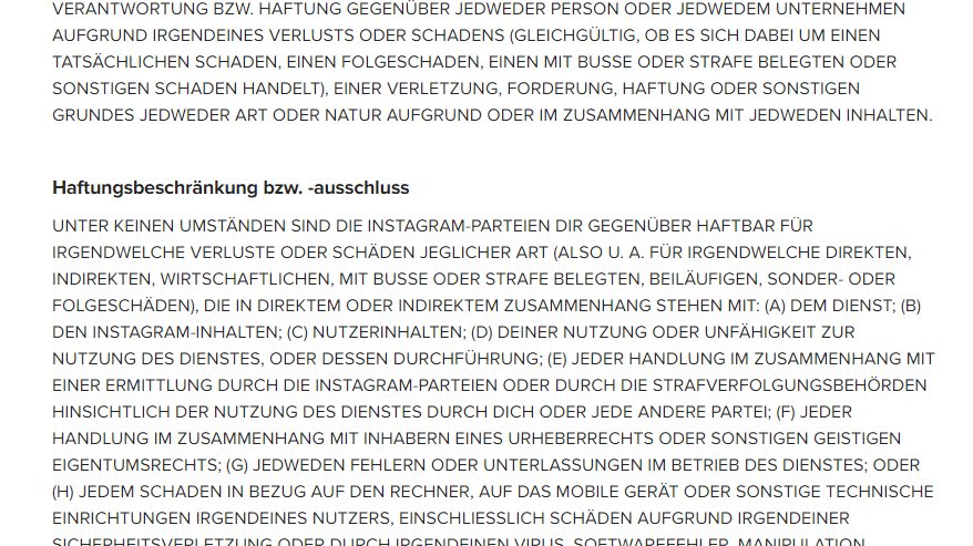 Auszug aus den AGB von Instagram (Screenshot: instagram.com)