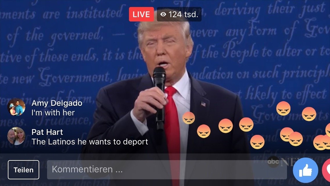 Screenshot des Facebook-Livestreams vom zweiten TV-Duell im US-amerikanischen Präsidentschaftswahlkampf