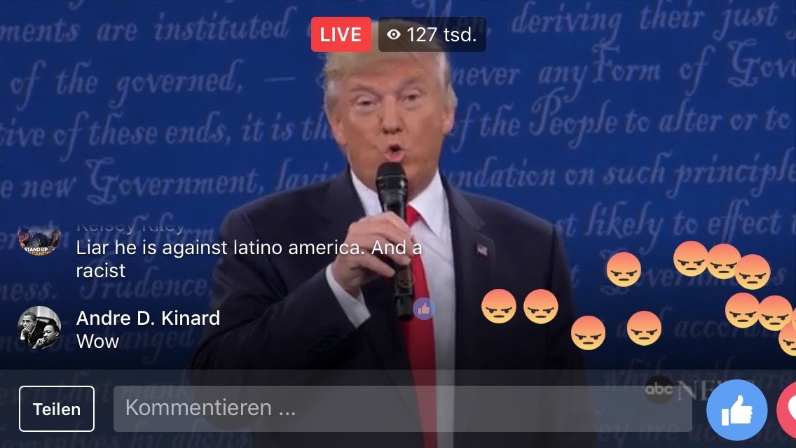 Screenshot des Facebook-Livestreams vom zweiten TV-Duell im US-amerikanischen Präsidentschaftswahlkampf