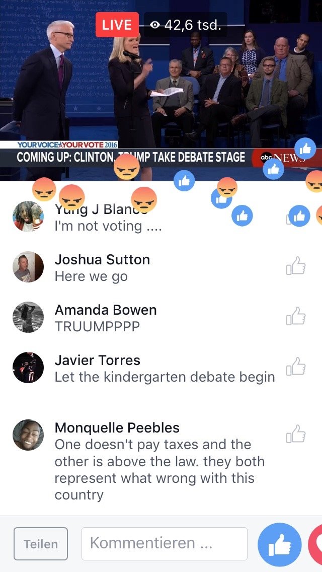 Screenshot des Facebook-Livestreams vom zweiten TV-Duell im US-amerikanischen Präsidentschaftswahlkampf