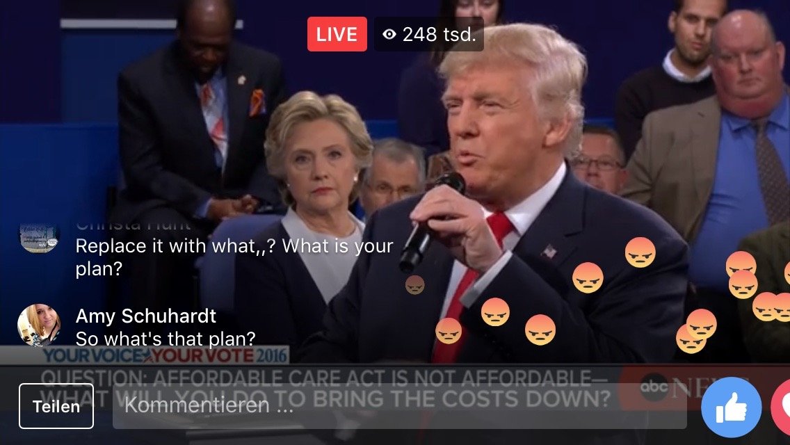 Screenshot des Facebook-Livestreams vom zweiten TV-Duell im US-amerikanischen Präsidentschaftswahlkampf