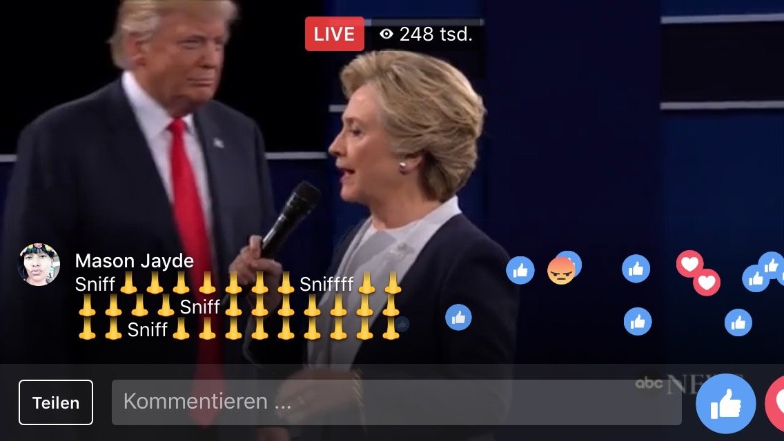 Screenshot des Facebook-Livestreams vom zweiten TV-Duell im US-amerikanischen Präsidentschaftswahlkampf