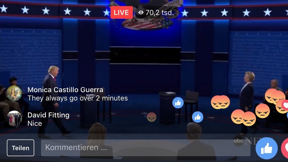 Screenshot des Facebook-Livestreams vom zweiten TV-Duell im US-amerikanischen Präsidentschaftswahlkampf