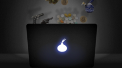 Apple Laptop mit leuchtender Zwiebel statt Apfel-Logo