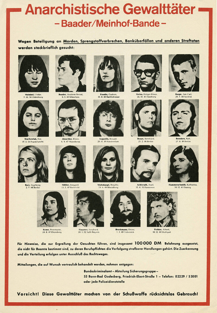 RAF Fahndungsplakat des Bundeskriminalamts, 1972 RAF Fahndungsplakat des Bundeskriminalamts, 1972