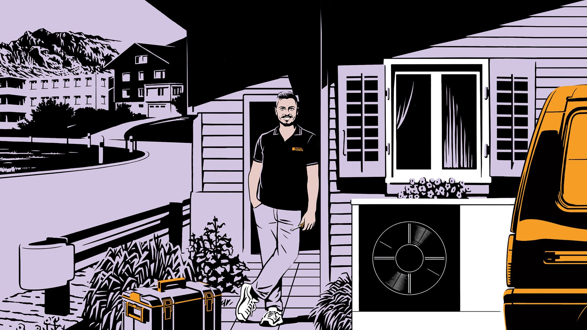 Wärmepumpen Installateur Illustration Wärmepumpen Installateur Illustration