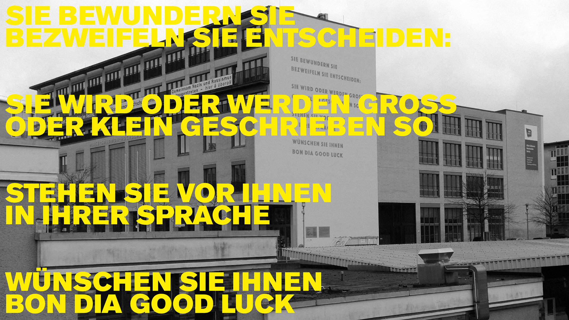 Das Barbara Köhler Gedicht an der Alice Salomon Hochschule (Foto: C.Suthorn / cc-by-sa-4.0) Das Barbara Köhler Gedicht an der Alice Salomon Hochschule (Foto: C.Suthorn / cc-by-sa-4.0)