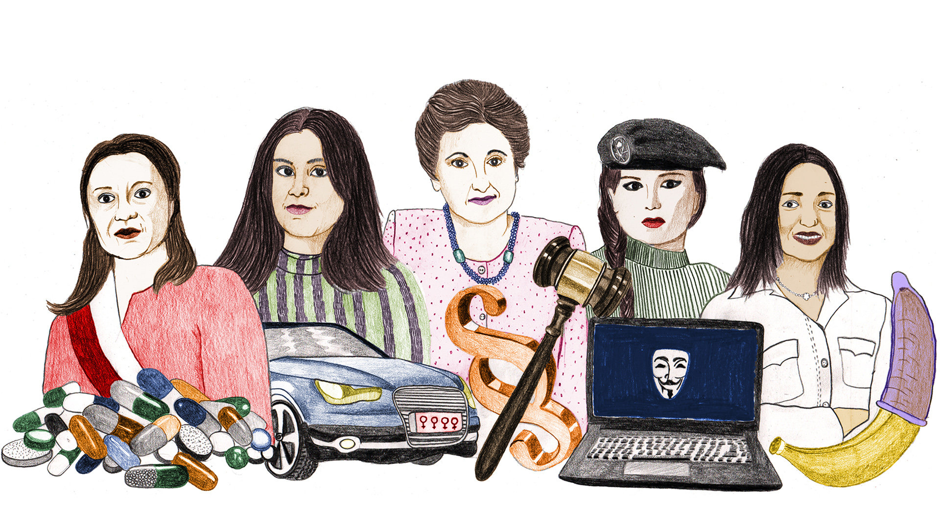 Illustration fünf aktivistischer Frauen im Nahen Osten (Illustration: Eva Müller) Illustration fünf aktivistischer Frauen im Nahen Osten (Illustration: Eva Müller)
