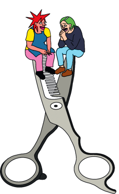 Illustration einer Schere mit zwei Punks darauf