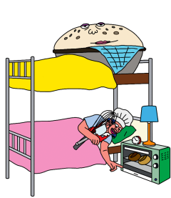 Illustration mit Hefeteig und Bäckerin in Doppelbett