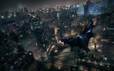 Eine schwarze Wand aus Wolkenkratzern – so stellt sich Gotham auch im Videospiel „Batman: Arkham Knight“  dar