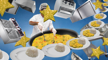 Küchenhilfe im EU-Parlament Kollage mit einer Küchenhilfe im EU-Parlament